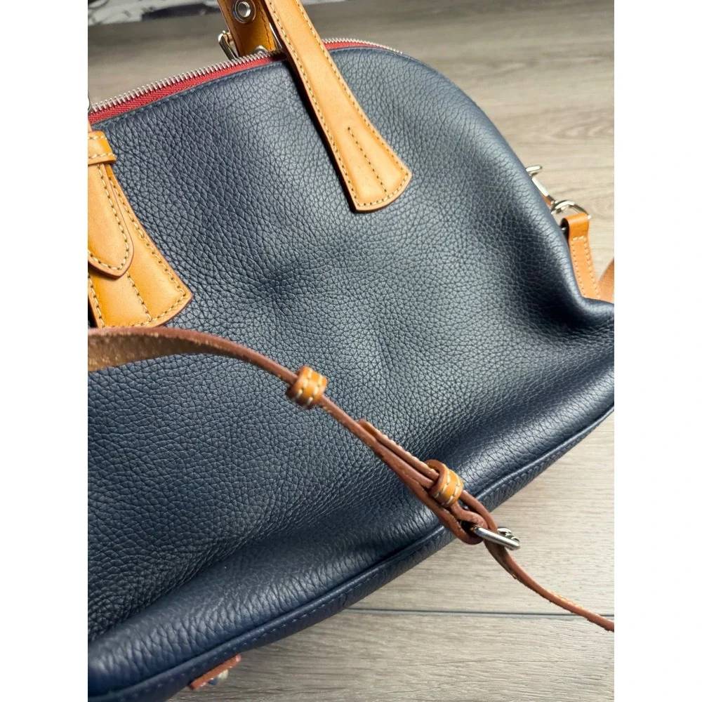 Dooney & Bourke Womens Pebble Grain Zip Zip Satchel Navy Blue Medium